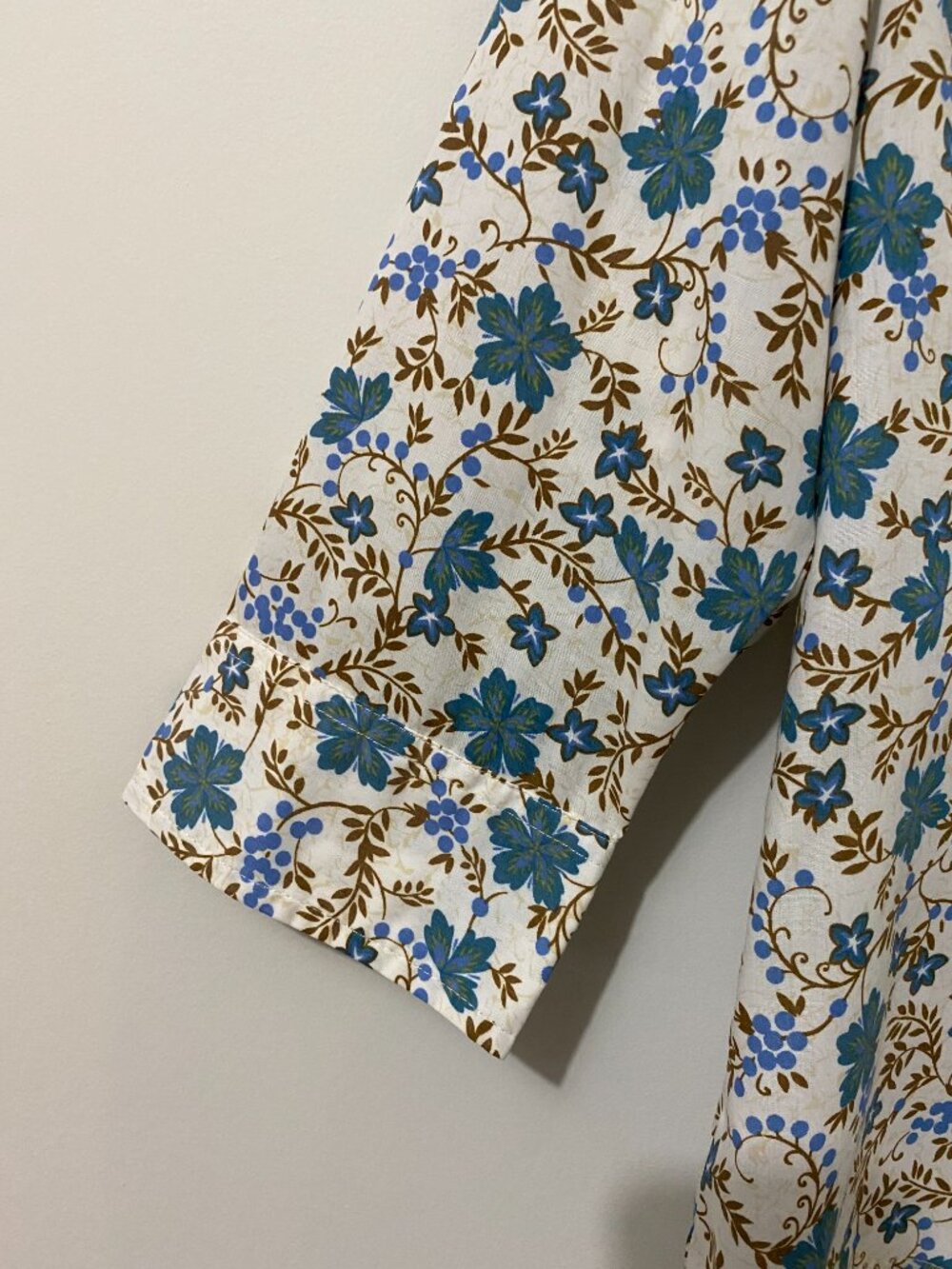 Vintage Floral Button Down Shirt Top 3/4 Sleeve Coastal Cottagecore Boxy Print - Picture 5 of 10